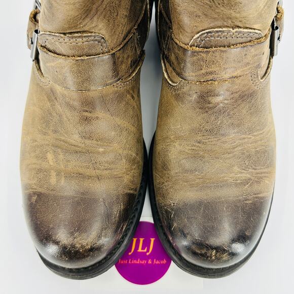 Frye Women's Engineer 8R Dark Brown Leather Made in USA Moto Boots Size 8.5 - Picture 4 of 12